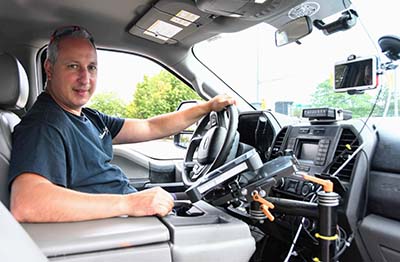 Roads Operator Len Giacalone with ROVER pothole detection technology